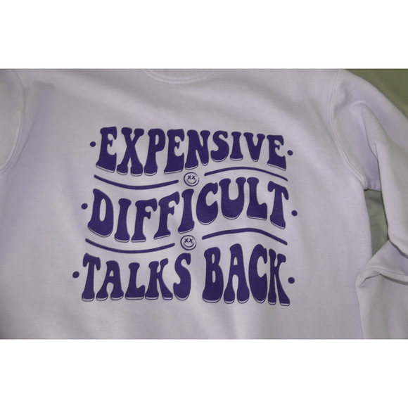 Comfort Colors Expensive & Difficult Sweatshirt Womens MEDIUM Novelty Fun - Picture 3 of 9